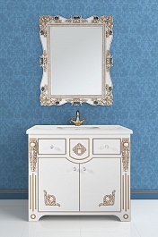 Водолей Мебель для ванной "Версаль 95" белая/золото, зеркало Кармен в раме – фотография-2